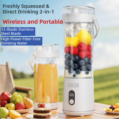 White Portable 600ml Wireless Juicer Blender with 12-Leaf Blades - 20,000 RPM High-Speed Smoothie Maker & Self-Cleaning Personal Blender for Travel and Home - Image 2