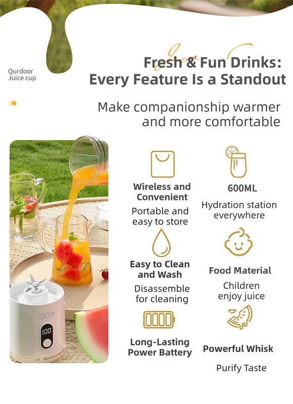 Gray Portable 600ml Wireless Juicer Blender with 12-Leaf Blades - 20,000 RPM High-Speed Smoothie Maker & Self-Cleaning Personal Blender for Travel and Home - Image 5