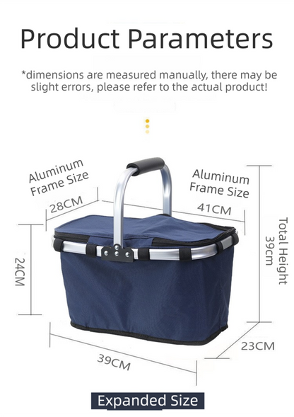 Dark Blue Foldable Insulated Picnic Basket With Zipper Lid & Handle - Modern Minimalist Large Capacity Thermal Shopping Basket for Grocery, Camping, and Meal Delivery - Image 4