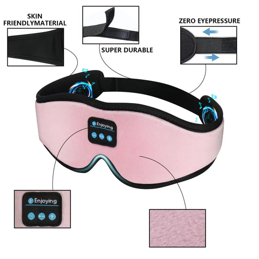 Black 3D Wireless Bluetooth Sleep Mask with Integrated Stereo Headphones - 100% Blackout Memory Foam Eye Mask, Ultra-Long Battery Life & Washable Design - Image 2