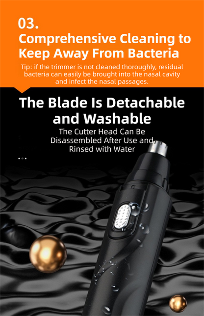CX-D2 Black Electric Nose Hair Trimmer(12x2.5CM) - High-Speed 360° Rotating Blade, Painless Ear and Nose Hair Groomer with USB Charging - Image 5