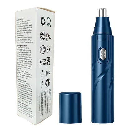 CX-D2 Blue Electric Nose Hair Trimmer(12x2.5CM) - High-Speed 360° Rotating Blade, Painless Ear and Nose Hair Groomer with USB Charging