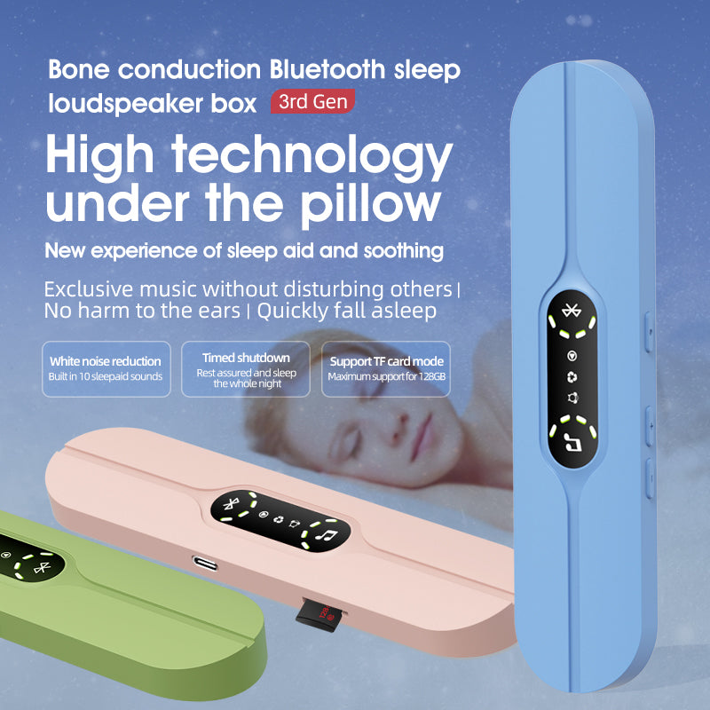 Blue SMB-07 Bone Conduction Under-Pillow Speaker -  Bluetooth 5.4 Ultra-Thin Sleep Aid Sound Bar with Dual Speaker Resonance & 36 Built-in White Noise Tracks - Image 2