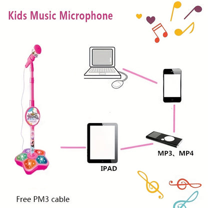 Kids Black Karaoke Microphone & Adjustable Stand Toy - Portable Singing Machine Educational Musical Toy, Connects to Smartphones for MP3 Music Playback - Image 2