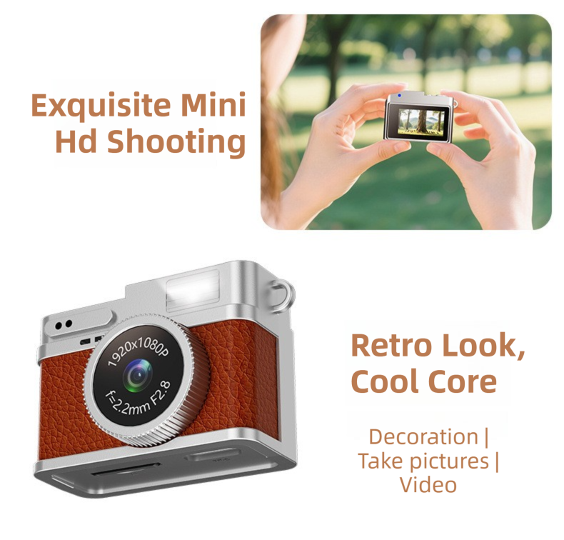 Retro Style Ultra-Mini Thumb Cam for Vlogging (Black) - Portable Digital Photo & Video Recorder with 32GB Memory Card & 0.96" Screen, Free Wearable Keychain & Necklace - Image 5