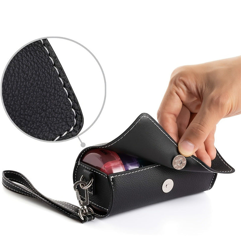 Portable 7-Day Weekly Travel Pill Organizer with Black PU Leather Pouch - 14 Black Compartments AM/PM Medication Planner, Dustproof & Light-Shielding - Image 2