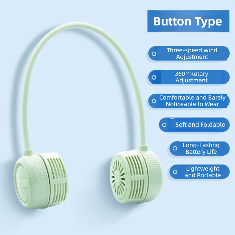 Green Foldable Bladeless Neck Fan - Portable Turbine Fan with 3-Speed & 360° Flexible Silicone Hose for Travel, Office, and Outdoor Use
