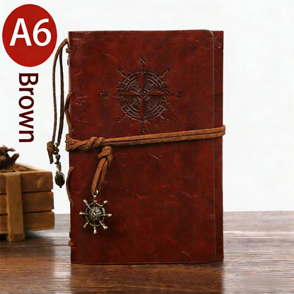 2-Pack A6 Nautical Vintage PU Leather Student Notebook - Pirate Style Strapped Diary with 150 Pages of Refillable Kraft Paper(Brown)