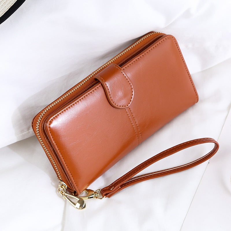 Wine Red Women's Long Buckle Closure Wallet - PU Lether Large Capacity Multi-Slot Card Holder & Purse Combo wIth Wristband - Image 4