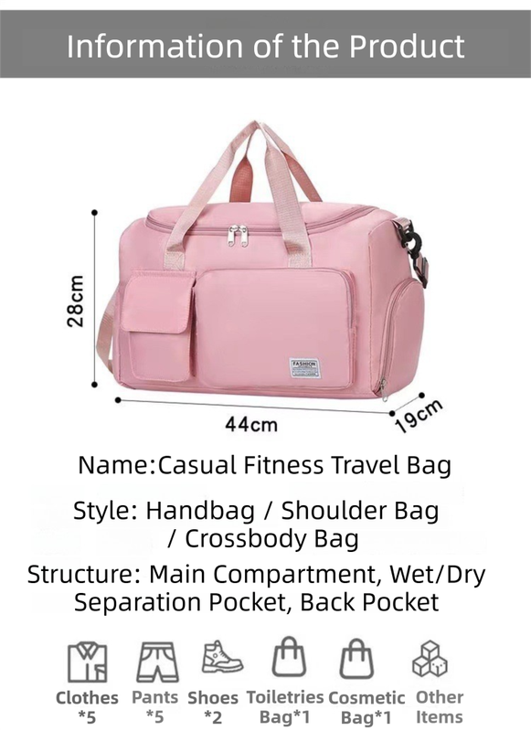 Pink Lightweight & Waterproof Sports Gym Bag with Separate Shoe Compartment, Adjustable Strap and Multiple Pockets - Large-Capacity Travel Duffel for Workout, Business & Getaways - Image 2