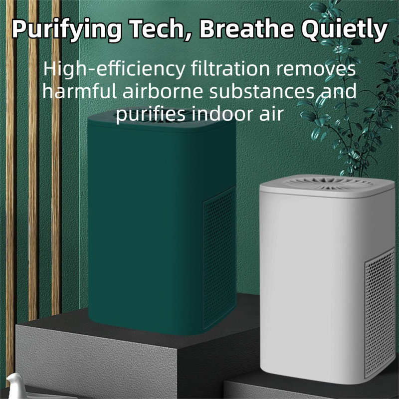 Green Compact Desktop Air Purifier with Dual Activated Carbon Filter - Ultra-Quiet Air Cleaner for Home & Office, Powerful 50 m³/h Airflow, Effectively Removes Odor, Smoke, Dust, Pollen & Pet Dander - Image 3