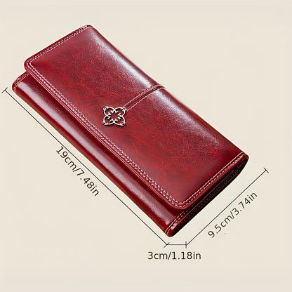 Black Women's Vintage Oil Wax Leather Long Wallet - Elegant Large Capacity Purse with Secure Zipper - Image 4