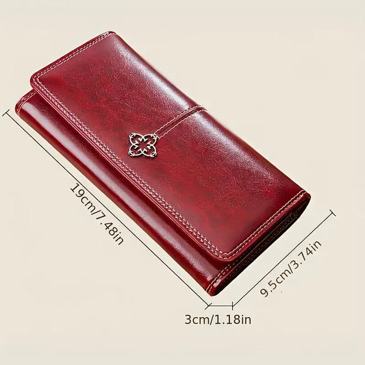 Black Women's Vintage Oil Wax Leather Long Wallet - Elegant Large Capacity Purse with Secure Zipper - Image 4