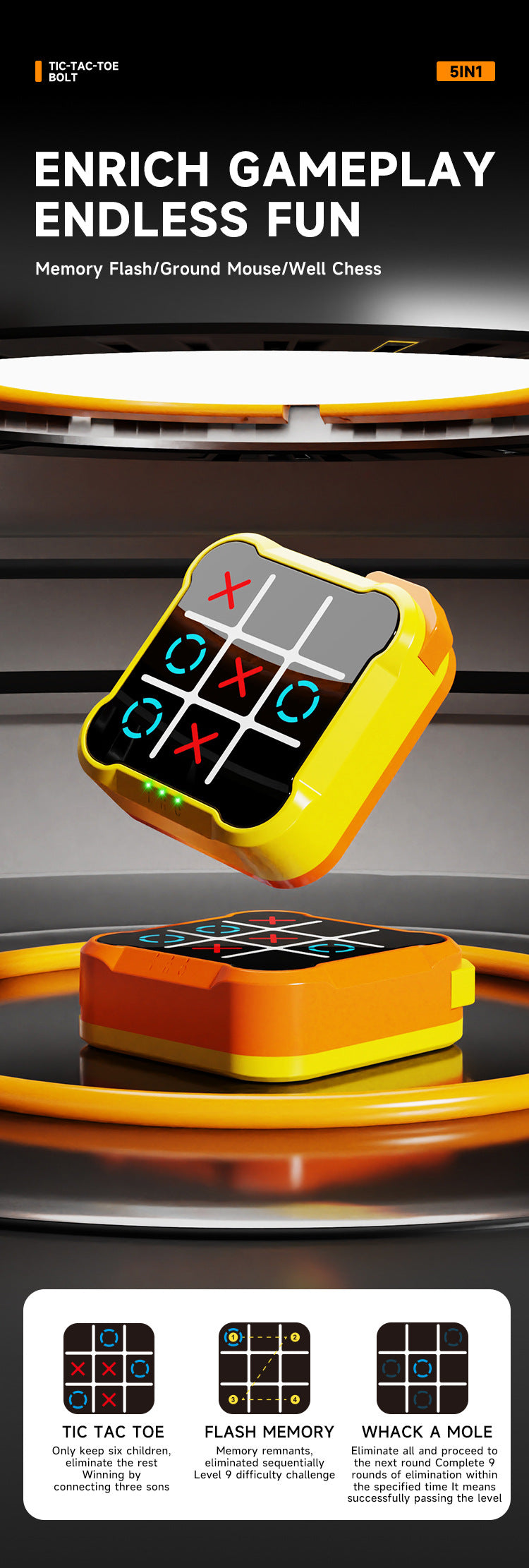 Blue All-in-One Tic-Tac-Toe Desktop Game - Portable Family Interactive Board Toy, Brain Training Puzzle & Travel-Friendly Strategy Game - Image 6