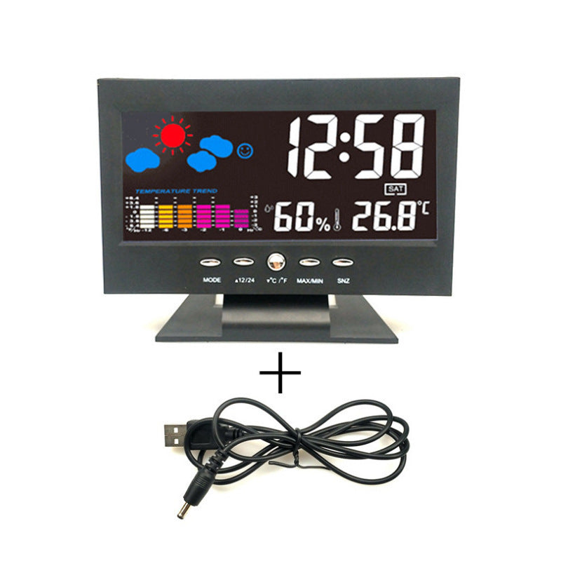 Digital Weather Forecast Clock With Alarm Clock - Color LCD Display with Date, Temperature, Humidity Monitor & Voice-Activated Backlight - Image 2