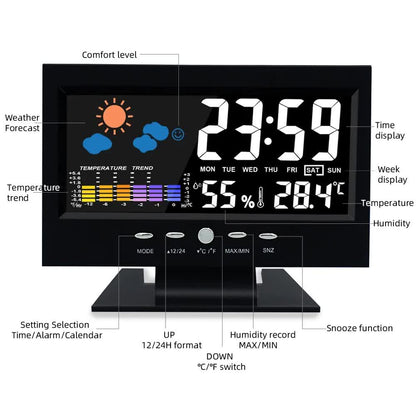 Digital Weather Forecast Clock With Alarm Clock - Color LCD Display with Date, Temperature, Humidity Monitor & Voice-Activated Backlight - Image 4