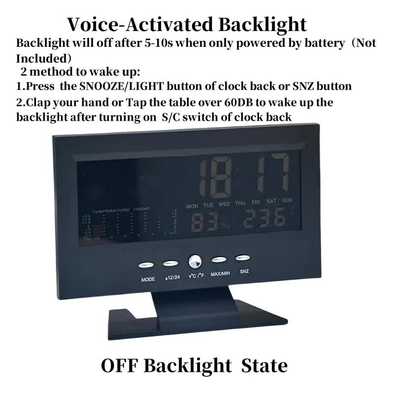Digital Weather Forecast Clock With Alarm Clock - Color LCD Display with Date, Temperature, Humidity Monitor & Voice-Activated Backlight - Image 5