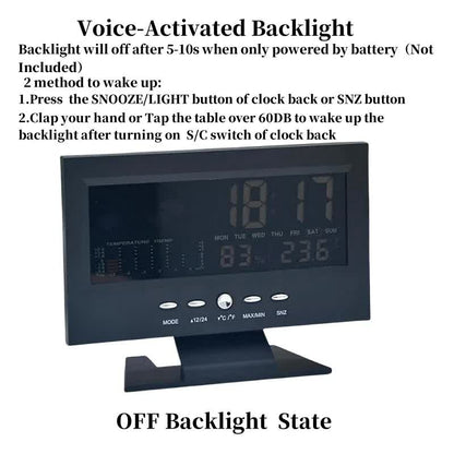 Digital Weather Forecast Clock With Alarm Clock - Color LCD Display with Date, Temperature, Humidity Monitor & Voice-Activated Backlight - Image 5