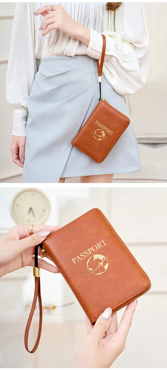 Peacock Blue RFID Blocking Travel Passport Holder - Multi-functional Waterproof PU Leather Security Travel Wallet with Zipper and Wristband - Image 5