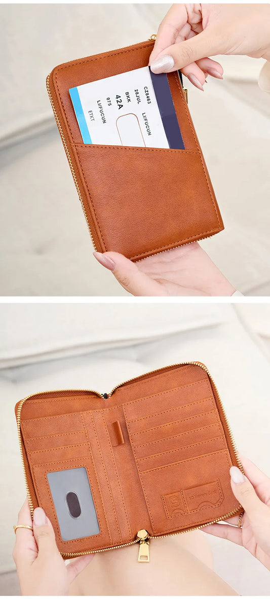 Royal Blue RFID Blocking Travel Passport Holder - Multi-functional Waterproof PU Leather Security Travel Wallet with Zipper and Wristband - Image 3