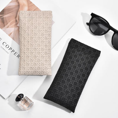 3-Pack Beige Woven Texture Eyeglass Cases - Retro PU Leather Anti-Pressure Glasses Pouch - Image 3