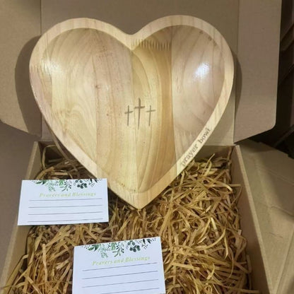 Solid Pine Wood Heart Prayer Bowl with 48 Prayer Cards - Handcrafted Gift for Communion & Home Decor
