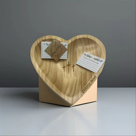 Solid Pine Wood Heart Prayer Bowl with 48 Prayer Cards - Handcrafted Gift for Communion & Home Decor - Image 2