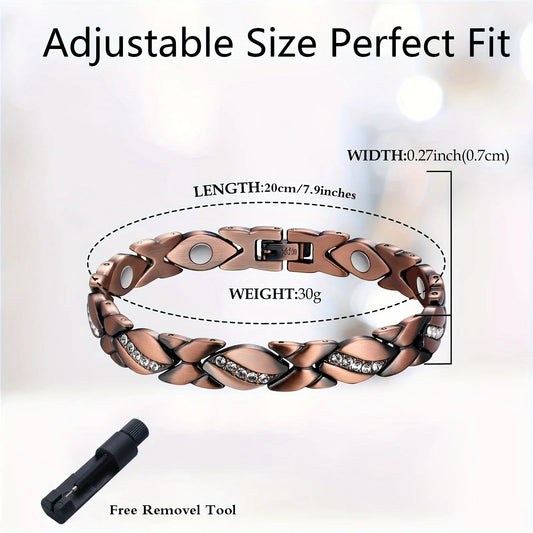 Leaf Magnetic Therapy Bracelet with Rhinestones - Geometric Stylish Wristband & Wellness Jewelry, Free Removel Tool(Sliver) - Image 2