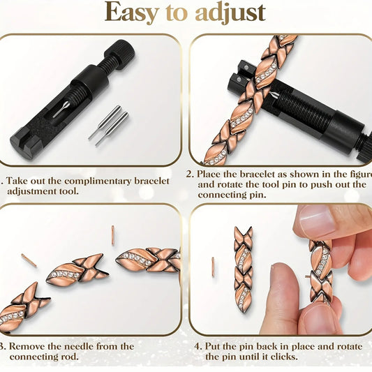 Leaf Magnetic Therapy Bracelet with Rhinestones - Geometric Stylish Wristband & Wellness Jewelry, Free Removel Tool(Gold) - Image 3