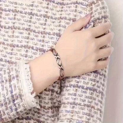 Leaf Magnetic Therapy Bracelet with Rhinestones - Geometric Stylish Wristband & Wellness Jewelry, Free Removel Tool(Black) - Image 4