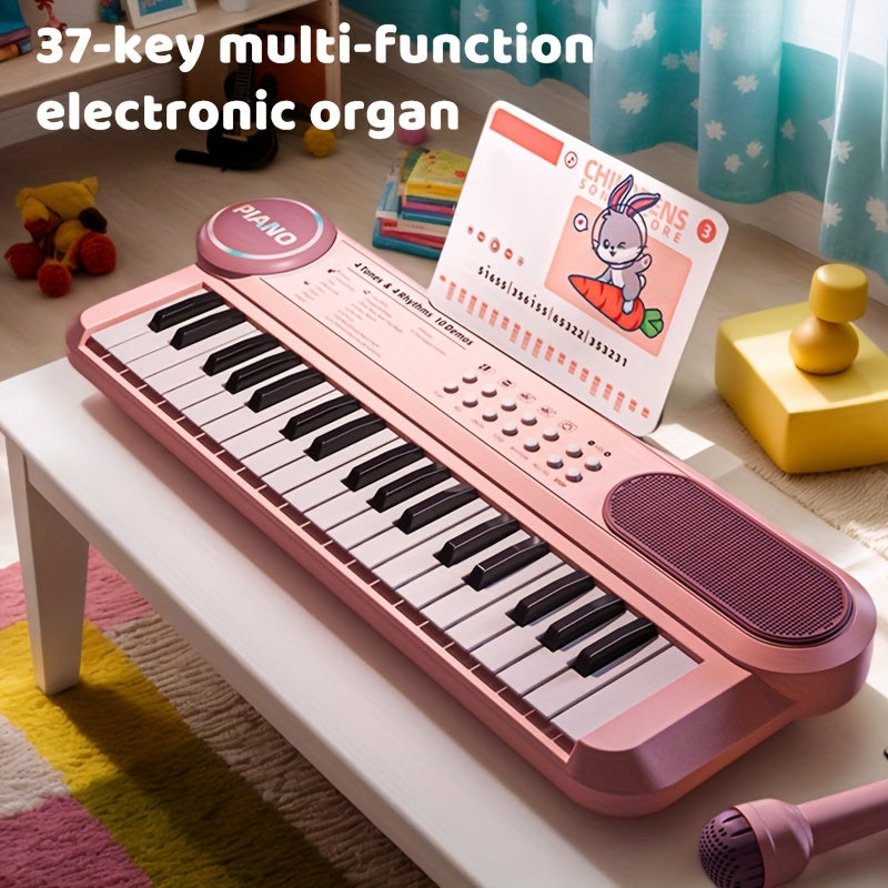 Portable Kids' Electronic Piano with Sheet Music and Microphone - Professional 37-Key Tactile Feedback, Support Recording & Multiple Performance Modes, Beginner-Friendly & Durable Musical Toy(Peach Powder) - Image 3