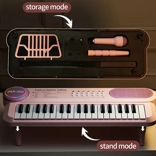 Portable Kids' Electronic Piano with Sheet Music and Microphone - Professional 37-Key Tactile Feedback, Support Recording & Multiple Performance Modes, Beginner-Friendly & Durable Musical Toy(Peach Powder) - Image 5