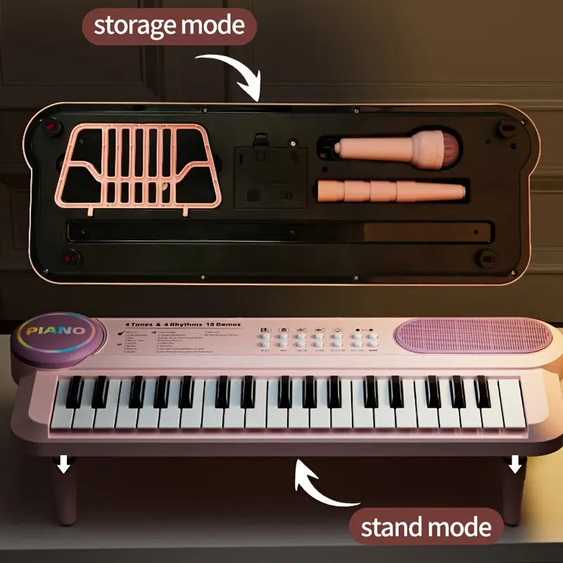 Portable Kids' Electronic Piano with Sheet Music and Microphone - Professional 37-Key Tactile Feedback, Support Recording & Multiple Performance Modes, Beginner-Friendly & Durable Musical Toy(Rose Red) - Image 6