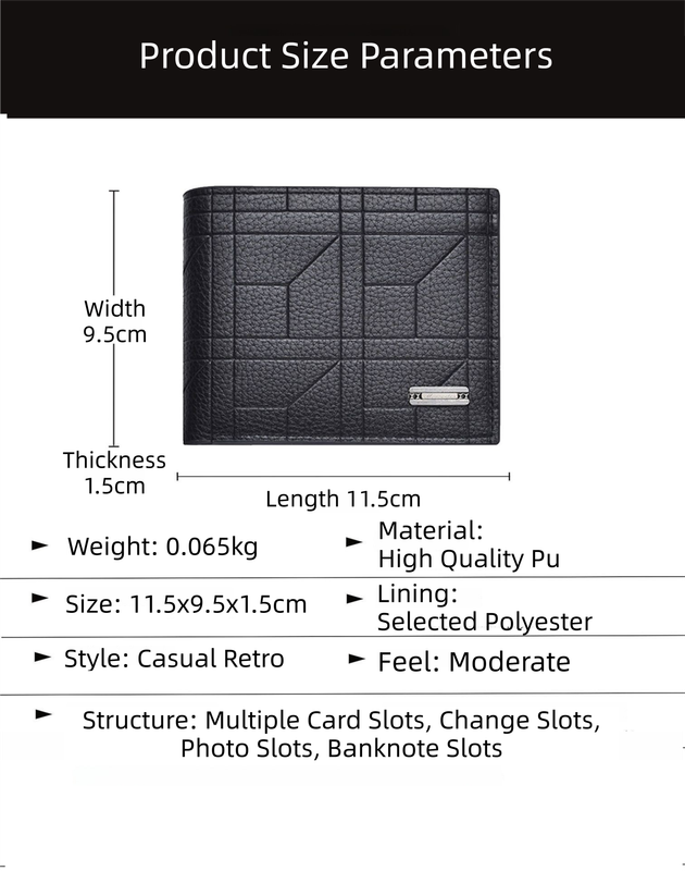 Dark Brown Men's Ultra-Thin PU Leather Wallet - Compact & Stylish Bi-fold Purse with Multiple Card Slots - Image 4