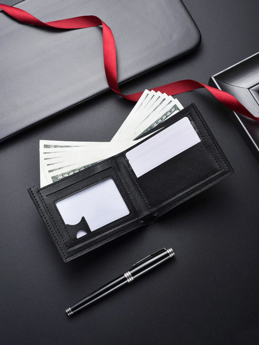 2-Pack Black Men's Ultra-Thin PU Leather Wallet - Compact & Stylish Bi-fold Purse with Multiple Card Slots - Image 3