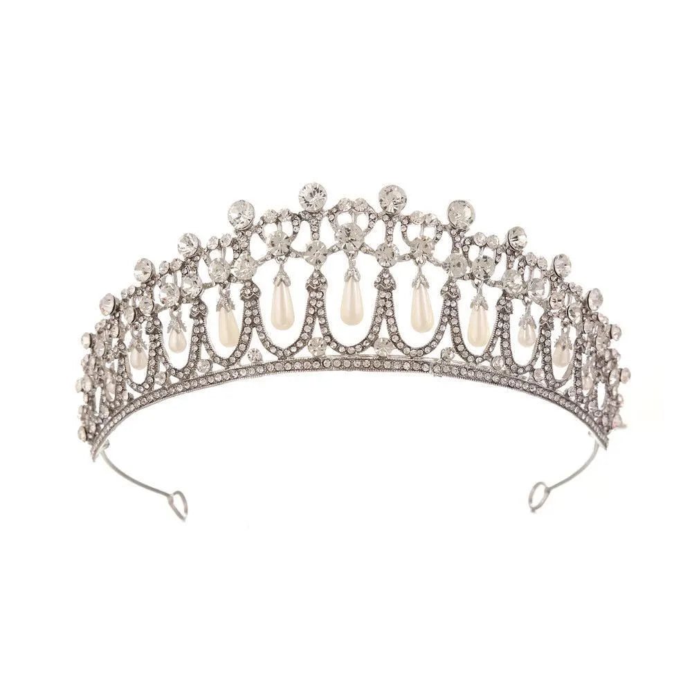 Exquisite Handmade Bridal Pearl and Rhinestone Crown - K9 White Crystal Princess Tiara for Weddings and Birthdays