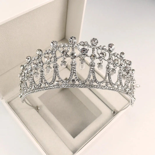 Exquisite Handmade Bridal Pearl and Rhinestone Crown - K9 White Crystal Princess Tiara for Weddings and Birthdays - Image 2