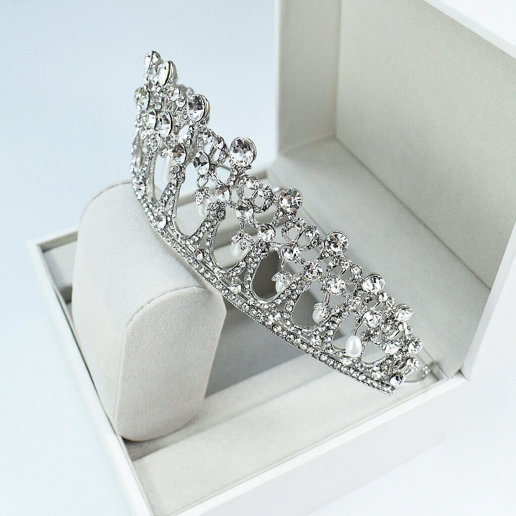 Exquisite Handmade Bridal Pearl and Rhinestone Crown - K9 White Crystal Princess Tiara for Weddings and Birthdays - Image 4