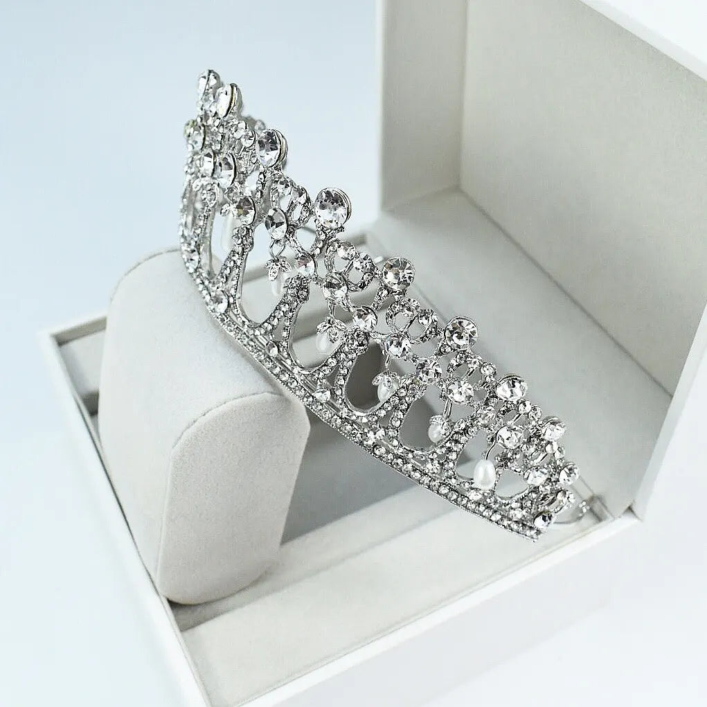 Exquisite Handmade Bridal Pearl and Rhinestone Crown - K9 White Crystal Princess Tiara for Weddings and Birthdays - Image 4