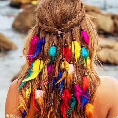 Bohemian Colorful Feather Headband - Ethnic Style Forehead Accessory & Hair Rope for Beach Vacations and Festivals - Image 2