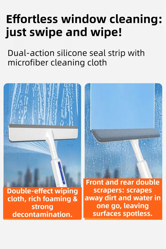 3-in-1 Spray Window Squeegee with 35cm Clean-Panel & 115cm Extension Pole - Multi-functional Spray, Scrub & Squeegee Tool with 3 Microfiber Cloths - Image 3