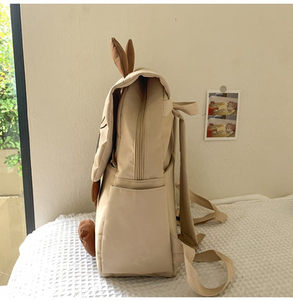 White Lightweight Nylon Waterproof Schoolbag for Children - Large Capacity Daypack with Ugly-Cute Cat Design - Image 2