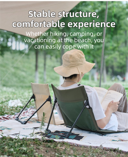 Beige Portable Folding Camping Chair with Backrest & Storage-Bag - Ultra-Light Aluminum Alloy Lawn Chair, Beach & Balcony Travel Seating - Image 3