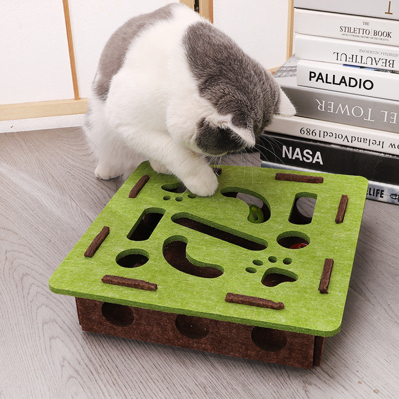 White Felt Puzzle Flower Shape Box Cat Toy with 2 Metal Bell Balls - Scratch-Resistant & Interactive Hide-and-Seek Toy, Brain Stimulating Fun - Image 5