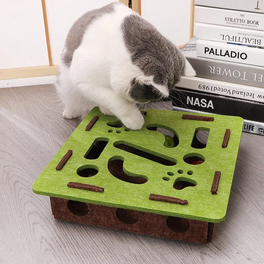 White Felt Puzzle Flower Shape Box Cat Toy with 2 Metal Bell Balls - Scratch-Resistant & Interactive Hide-and-Seek Toy, Brain Stimulating Fun - Image 5