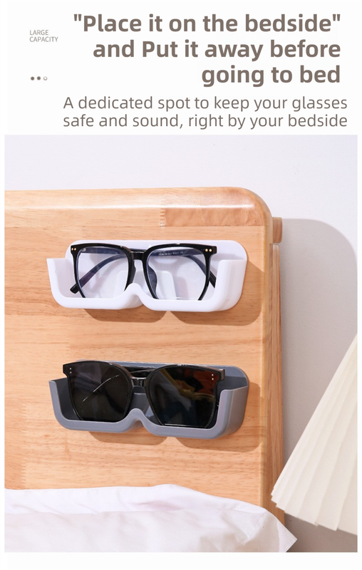 3-Pack Wall-Mounted Glasses Organizer - PET Bedside Bathroom Eyewear Storage Shelf, Anti-Pressure & Space-Saving(Transparent) - Image 2