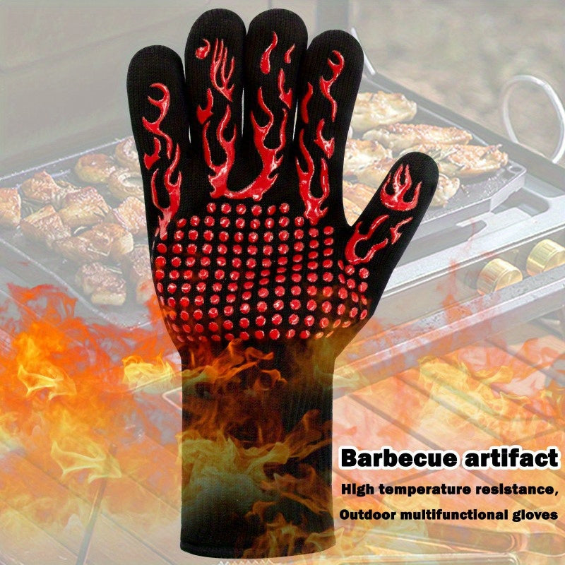 One Pair Blue Extreme Heat Resistant BBQ Gloves (800°C/1472°F) - Non-Slip Silicone Coated Fireproof Mitts for Smoker, Oven & Industrial Use - Image 2