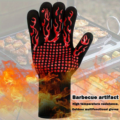 One Pair Black Extreme Heat Resistant BBQ Gloves (800°C/1472°F) - Non-Slip Silicone Coated Fireproof Mitts for Smoker, Oven & Industrial Use - Image 2