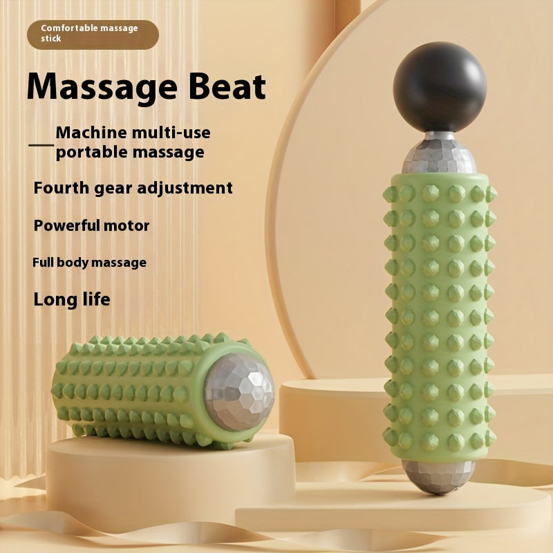 Grey Portable Electric Yoga Massage Roller - Handheld Fitness Recovery Tool, Deep Tissue Muscle Relaxer & Fascia Release Stick - Image 2
