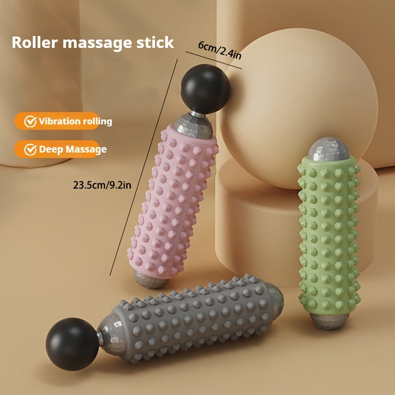 Grey Portable Electric Yoga Massage Roller - Handheld Fitness Recovery Tool, Deep Tissue Muscle Relaxer & Fascia Release Stick - Image 3